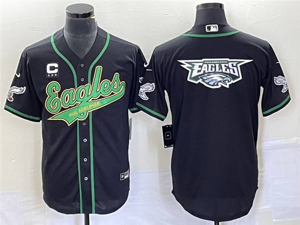 Philadelphia Eagles Black Team Big Logo With C Patch Cool Base Stitched Baseball Jersey